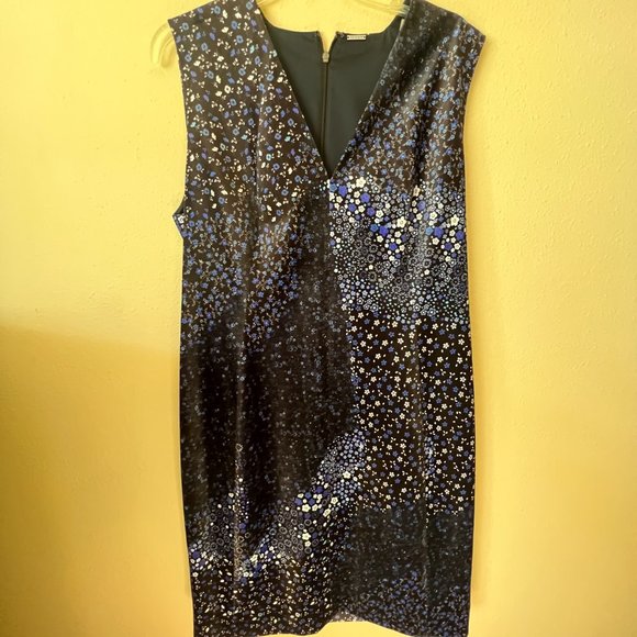 ELIE TAHARI Rosanna Blue Velvet Floral Sleeveless Summer Sheath Dress size 16 - Picture 6 of 13